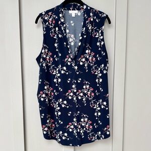 Charter Club Navy and White Sleeveless Blouse